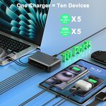 540W GaN4 Fast Charger Manufacturer - PD 3.0 Compatible 5A 5C Portable Wall Plug for iPhone 10-Port Desktop Charger