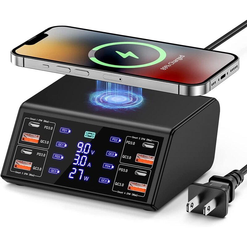 9in1 100W USB C Charging Station Manufacturer - Desktop Fast Charger with QC3.0 PD3.0 OTP OVP for Laptops Cell Phones