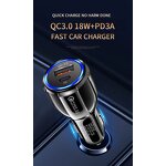 18W PD Car Charger Manufacturer - QC3.0 Type C Fast Charging for 2 Devices