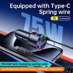 75W USB Car Charger Manufacturer - Type C Fast Charging PD with 45W Spring Wire Portable Travel