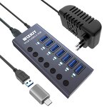 7-Port USB 3.0 Aluminum Hub Adapter Manufacturer - Individual On/Off Switch DC12V/3A Power Supply 5Gbps Data Transfer