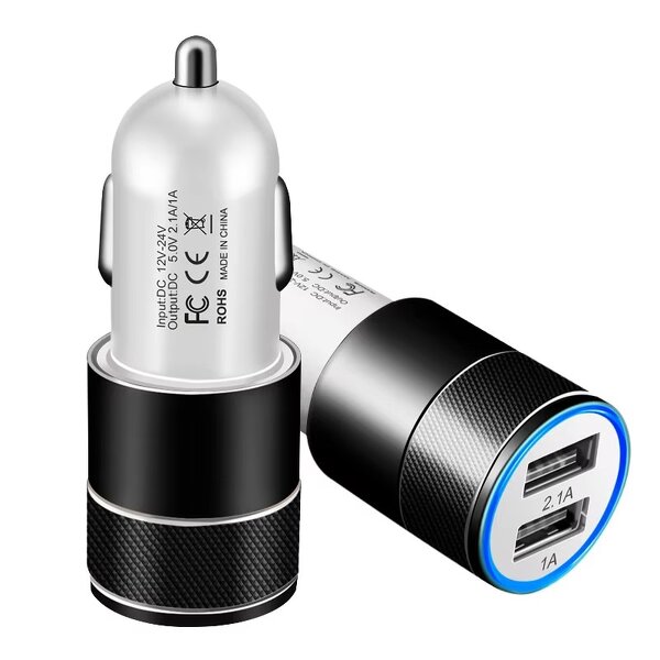 20W Aluminium Alloy Car Charger Manufacturer - 2.1A Quick Charging Adapter with Dual USB-A Port QC2.0 OVP for iPhone Huawei Samsung
