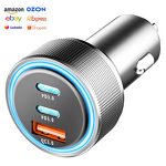 67W Travel Charger Manufacturer - USB-C USB-A 3 Ports MINI Dual USB C Fast Charging Car Power Adapter PD QC for iPhone