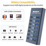 7-Port USB 3.0 Aluminum Hub Adapter Manufacturer - Individual On/Off Switch DC12V/3A Power Supply 5Gbps Data Transfer