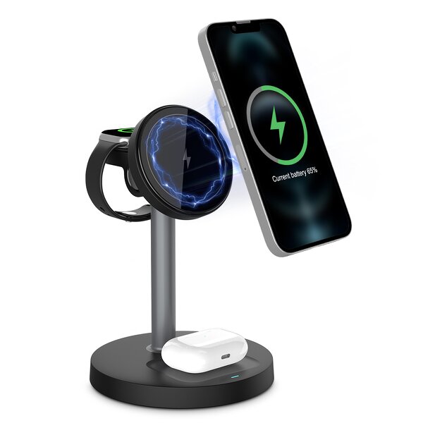 3-in-1 Wireless Charger Manufacturer - Magnetic Charging Station Holder Rotation Travel for Airpods Phone Watch