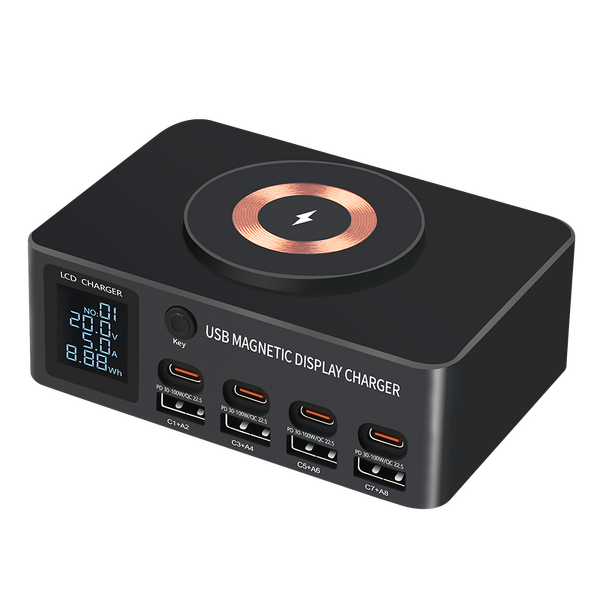 8-Port Fast Charging Station Hub Manufacturer - 15W Wireless PD 100W for Laptop USB C GaN 140W for iPhone 16 with SCP