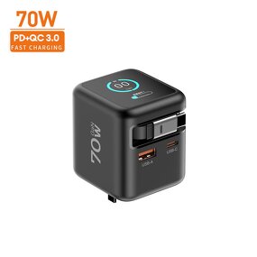 ILEPO 70W GAN USB-C Charger Manufacturer - with TFT Display Retractable Cable 5-in-1 Fast Charging for 17