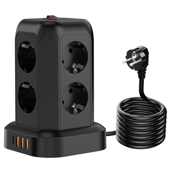 8-Socket Expansion Adapter Manufacturer - 3 USB (1 USB-C) Ports Multi-Plug Distributor Wall Charger for Cruise Travel