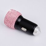 Safety Hammer Car Phone Charger Manufacturer - with Rhinestones Crystal Diamond QC2.0 Aluminum Alloy 5V/1A 2 USB Ports