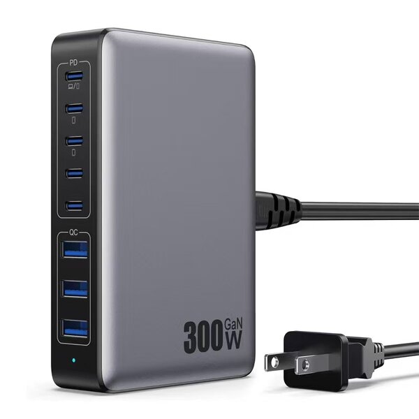 300W GaN Desktop Charger Manufacturer - 8-Port 5 Type C 3 USB PD 3.0 Multi-Function Dock for Laptop iPhone Smart Watch