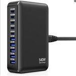 540W GaN4 Fast Charger Manufacturer - PD 3.0 Compatible 5A 5C Portable Wall Plug for iPhone 10-Port Desktop Charger