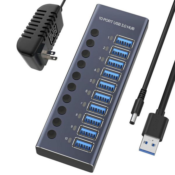 10-Port USB 3.0 Aluminum Hub Adapter Manufacturer - Super Speed 5Gbps 60W for Data Transfer & Charging