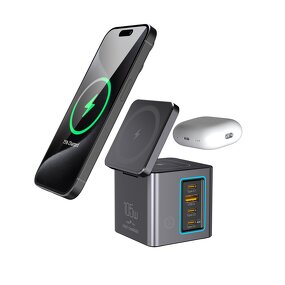 GaN 105W Charging Station Manufacturer - Power Combo USB-C USB-A Strip with 15W Wireless for iPhone 16 15 & Multiple Devices