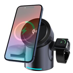 3-in-1 Magnetic Wireless Charger Stand Manufacturer - 15W Fast Charging for Phone Earbuds & Smartwatch with Touch Button
