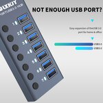 7-Port USB 3.0 Aluminum Hub Adapter Manufacturer - Individual On/Off Switch DC12V/3A Power Supply 5Gbps Data Transfer