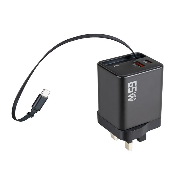 65W GaN Wall Chargers Manufacturer - Single Dual Port with Retractable Built-in Cable Portable OTP OVP for Phones Tablets Laptops