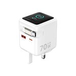 70W GaN Power Adapter Manufacturer - USB-C USB-A QC PD Charger Cube with TFT Display Retractable Cable & OTP Protection