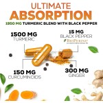Organic Turmeric Capsules Ginger Supplement 95% Curcuminoids Capsules Non-GMO Black Pepper Absorption Joint Turmeric Capsules