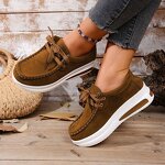 High-heel Single Shoes for Women Manufacturer - Medium Heel Lace-up Swing Style Suede Leather Student Shoes