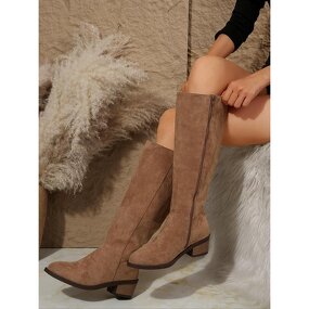 Women's Knee Boots Manufacturer - Fashionable Solid Color Zipper Casual Comfortable for Fall & Winter Daily Wear