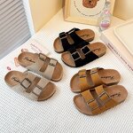 Sanded Slippers for Girls Manufacturer - Anti-slip Beach Shoes 2025 Summer New Korean Version Retro Soft Sole Single Strap Flip-flops
