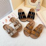 Sanded Slippers for Girls Manufacturer - Anti-slip Beach Shoes 2025 Summer New Korean Version Retro Soft Sole Single Strap Flip-flops