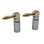 Banana Plug Manufacturer - Copper Gold-Plated 90 Degree Welding Free 4MM Elbow Red Black Circle Audio Speaker Cable L-shaped