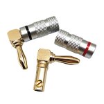 Banana Plug Manufacturer - Copper Gold-Plated 90 Degree Welding Free 4MM Elbow Red Black Circle Audio Speaker Cable L-shaped