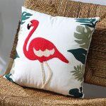 Pillow Cover Manufacturer - Pure Cotton Embroidered with American Flamingo Luxurious Square Sofa Cushion Living Room
