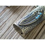 Lighter Case Manufacturer - Feather Pattern 3D Embossed with Turquoise Inlaid Protective Shell for J5 Lighters