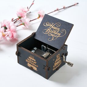 Wooden Music Box Manufacturer - Vintage Square Rotating Hand-Cranked with Happy Birthday Music Wholesale Painted