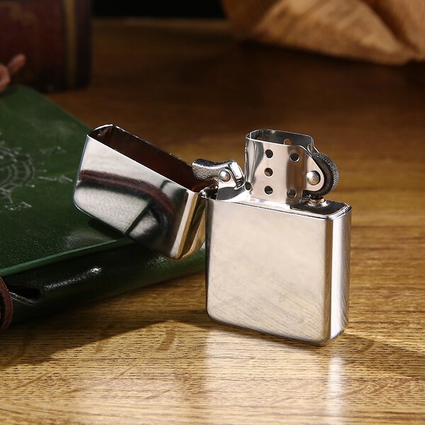 Kerosene Lighter Manufacturer - Classic Square Head Silver Ice Windproof Chrome Plated Color Printing Laser Custom