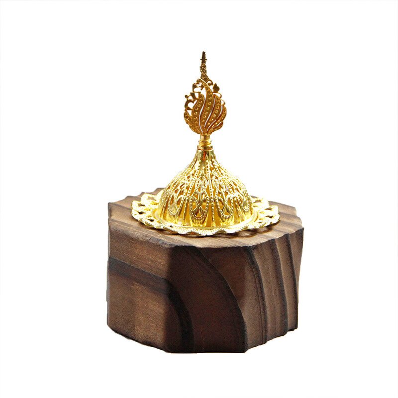 Aromatherapy Stove Manufacturer - Arabic Style Nordic Minimalist Octagon Wood Ramadan Incense Burner Gold Metal