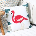 Pillow Cover Manufacturer - Pure Cotton Embroidered with American Flamingo Luxurious Square Sofa Cushion Living Room
