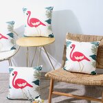 Pillow Cover Manufacturer - Pure Cotton Embroidered with American Flamingo Luxurious Square Sofa Cushion Living Room