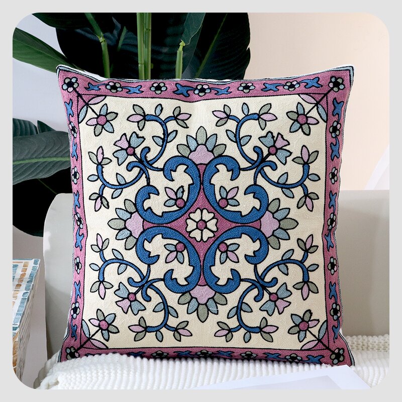 Pillow Cover Manufacturer - American Style Embroidered with Retro Pattern Embroidery Ethnic Style Sofa Cushion Bedroom