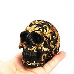 Home Decoration Manufacturer - Halloween Table Decorative Resin Skull Bone Skeletons Golden Carving Horror Buddhist Religious
