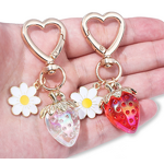 Keychain Manufacturer - New Acrylic Heart Transparent Kawaii Strawberry Flower Design Sweet Keyring for Women