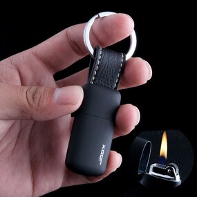 Butane Gas Lighter Manufacturer - Classic Keychain with Grinding Wheel Open Flame Leather Pendant Inflatable Metal