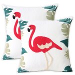 Pillow Cover Manufacturer - Pure Cotton Embroidered with American Flamingo Luxurious Square Sofa Cushion Living Room
