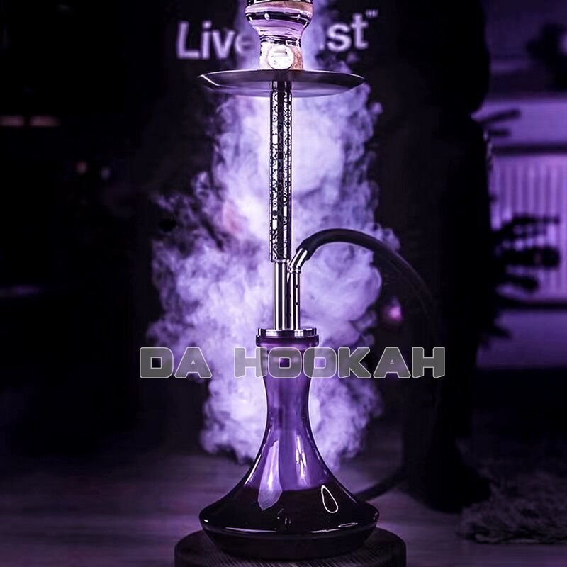 Arab Shisha Manufacturer - 60cm Transparent Bottle Engraved Flower Single Pipe Stainless Steel Set