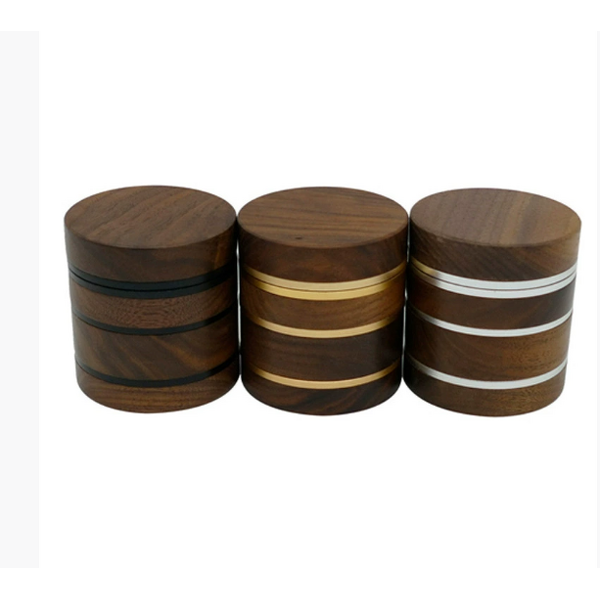 Tobacco Grinder Manufacturer - Modern 4-Layer with Walnut Wood and Aluminum Alloy 63 mm Cone Shape