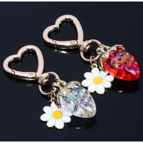 Keychain Manufacturer - New Acrylic Heart Transparent Kawaii Strawberry Flower Design Sweet Keyring for Women