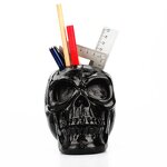Pen Holder Manufacturer - Wholesale Resin Black Skull for Office Stationery Storage Horror Crafts Ornaments Buddhism Style