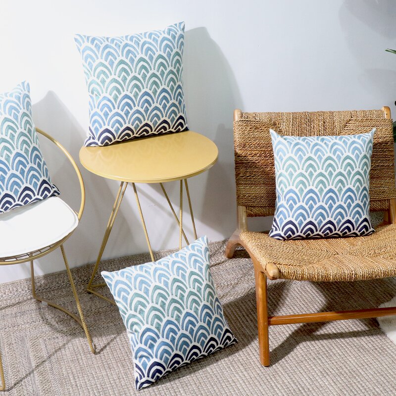 Pillow Cover Manufacturer - 18x18 Blue Simple Geometric Embroidery Bedroom Home Decoration Factory Customization Wholesale