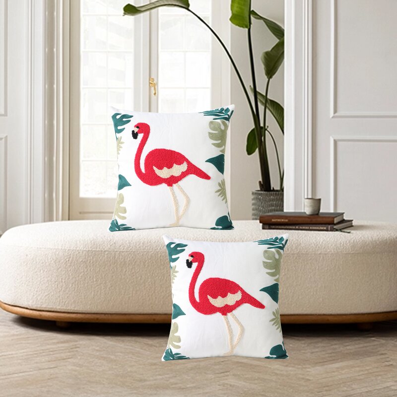 Throw Pillow Manufacturer - Embroidered Pure Cotton with American Flamingo Luxurious Embroidered Square Sofa Cushion Living Room
