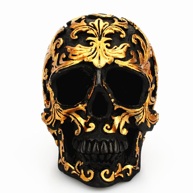 Home Decoration Manufacturer - Halloween Table Decorative Resin Skull Bone Skeletons Golden Carving Horror Buddhist Religious