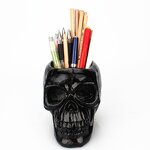 Pen Holder Manufacturer - Wholesale Resin Black Skull for Office Stationery Storage Horror Crafts Ornaments Buddhism Style