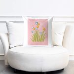 Sofa Pillow Manufacturer - Cute Pink Cotton Embroidered with Yellow Flower Fresh Countryside Style Decoration