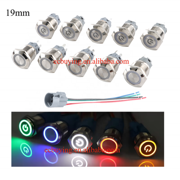 Metal Push Button Switch Manufacturer - 19mm Momentary Latching with LED Light Red Yellow Blue Green White 12-24V IP65